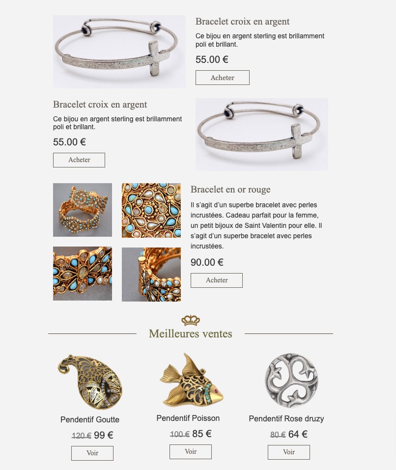 simuler un panier e-commerce dans un emailing
