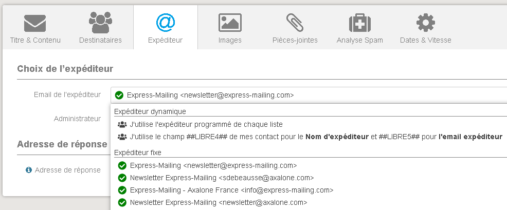 Exemple rubrique expéditeur plateforme express mailing