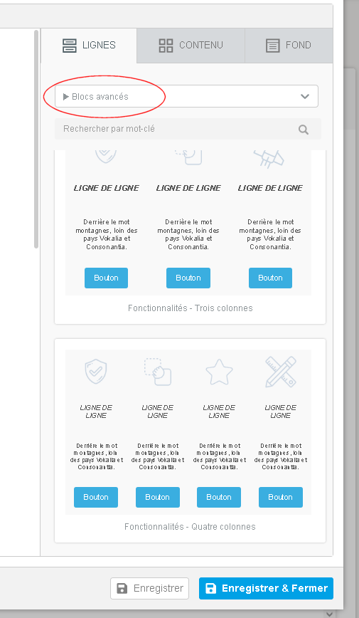 Exemple bloc avancé plateforme express mailing