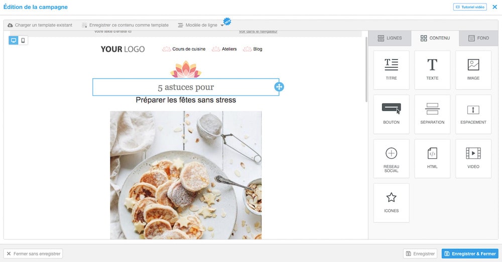 Visuel édition de campagne sur la plateforme express mailing