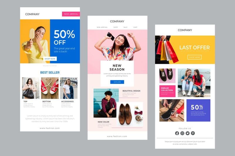 Exemples de templates d'emails promotionnels.