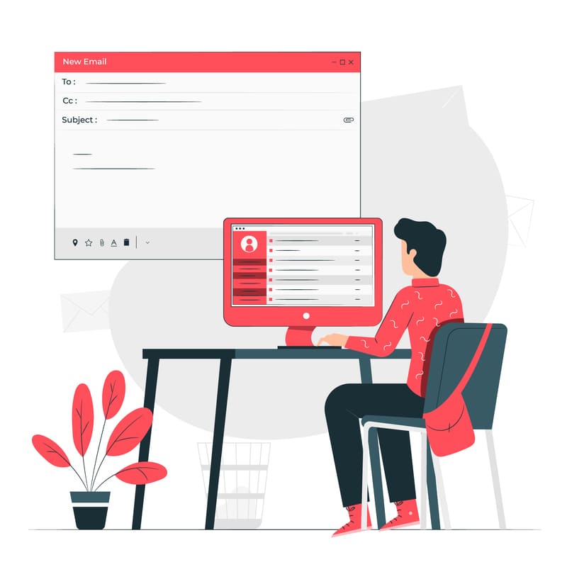 Illustration d'un utilisateur en train de rédiger un email