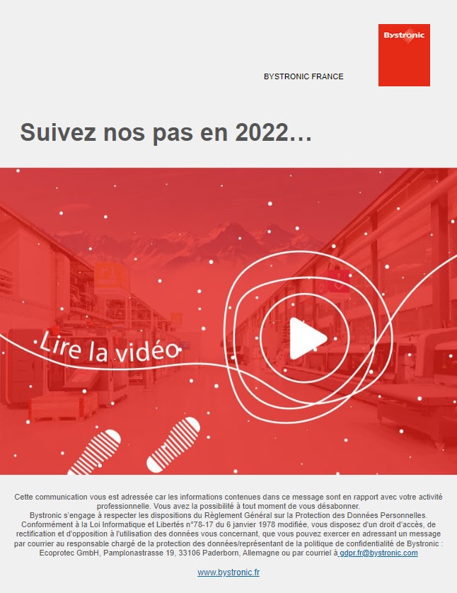 Exemple de campagne emailing de fin d’année de Bystronic avec une vidéo résumé