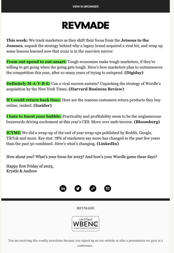 Exemple de campagne emailing au texte clair et lisible