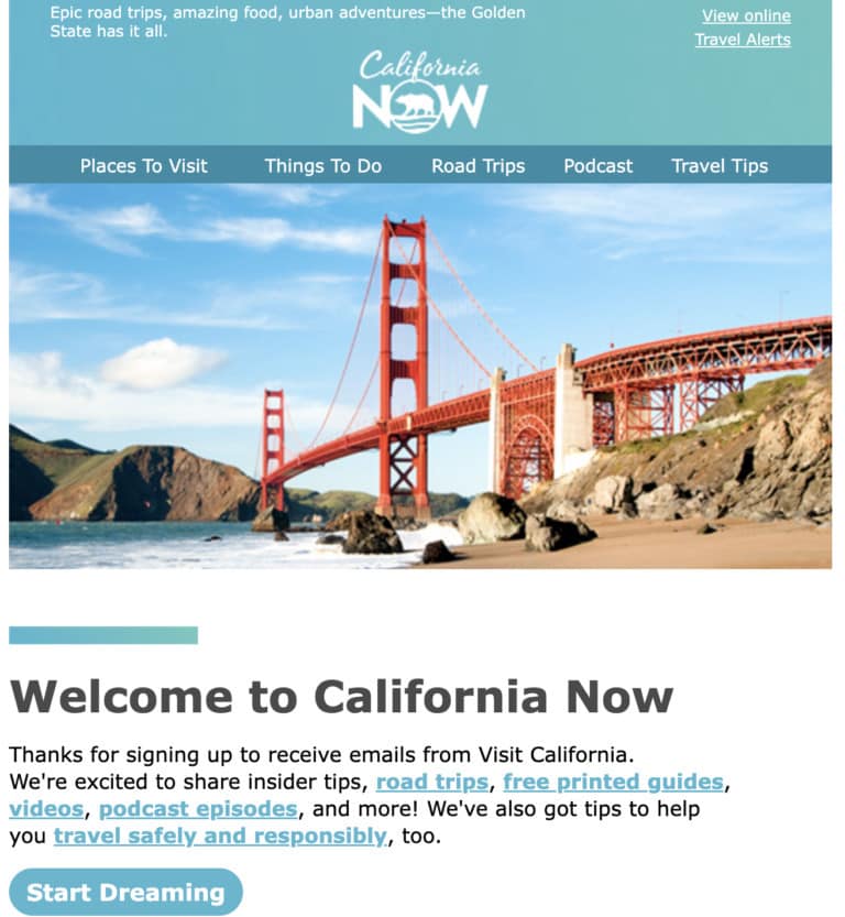 Exemple de newsletter de California Now