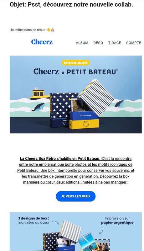 Exemple d'objet accrocheur de campagne emailing Cheerz