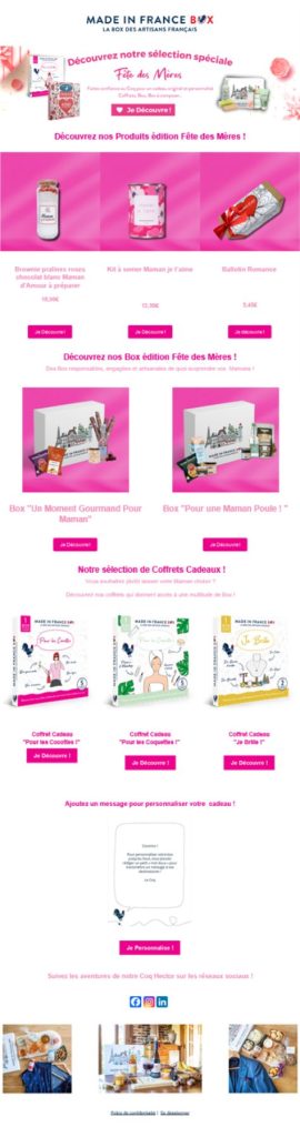 Email de la fête des mère de MADE IN France BOX