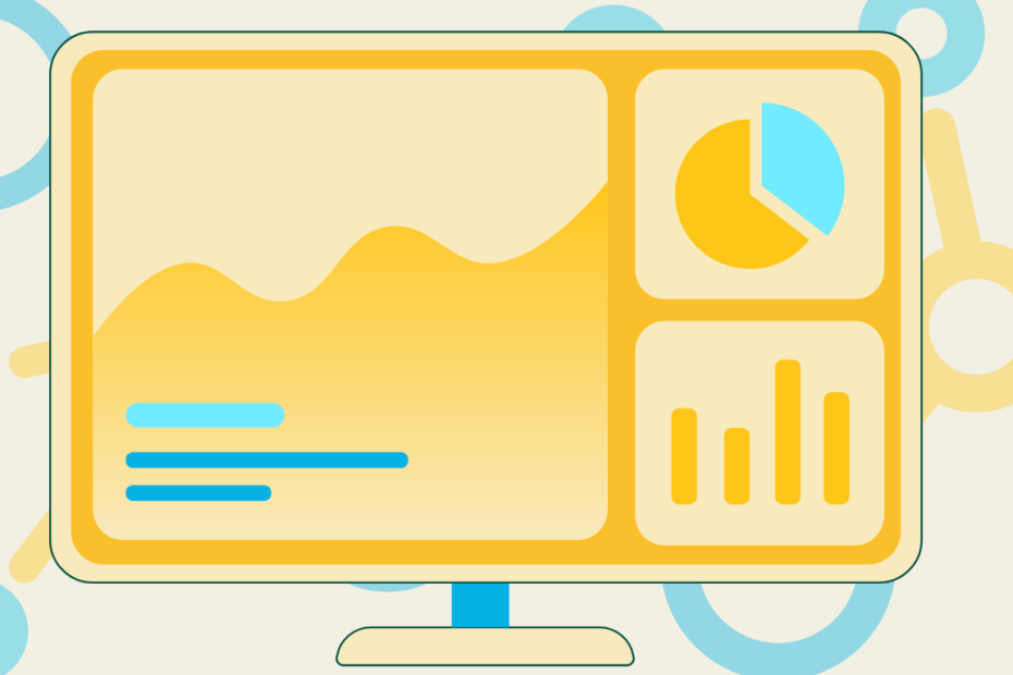 Un écran d'ordinateur affichant des graphiques et statistiques en jaune et bleu.