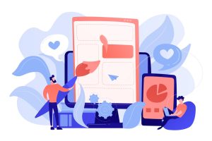 Illustration d'un homme tenant un grand pinceau pour créer du contenu sur internet